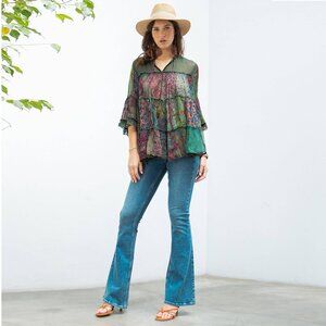 Young Threads Chic Basil Overdyed Band Collar Jhabla Top Viscose